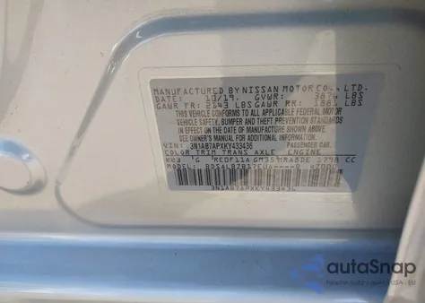 2019 Nissan Sentra S z USA, uszkodzony, nr VIN 3N1AB7APXKY433436